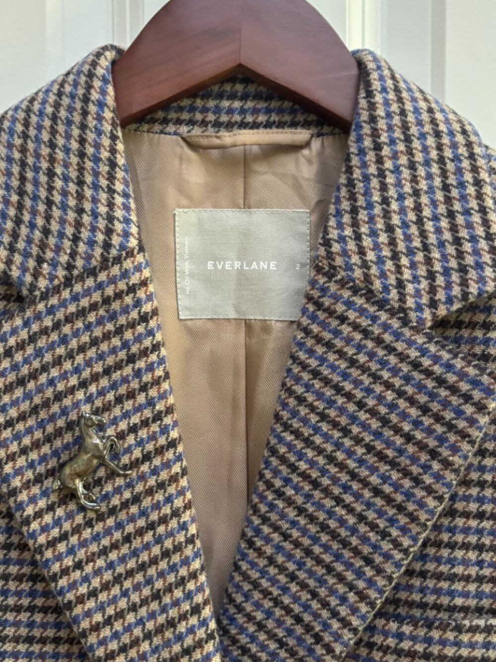 Blue Brown Houndstooth 80s Wool Blazer | Everlane - Picture 2 of 5
